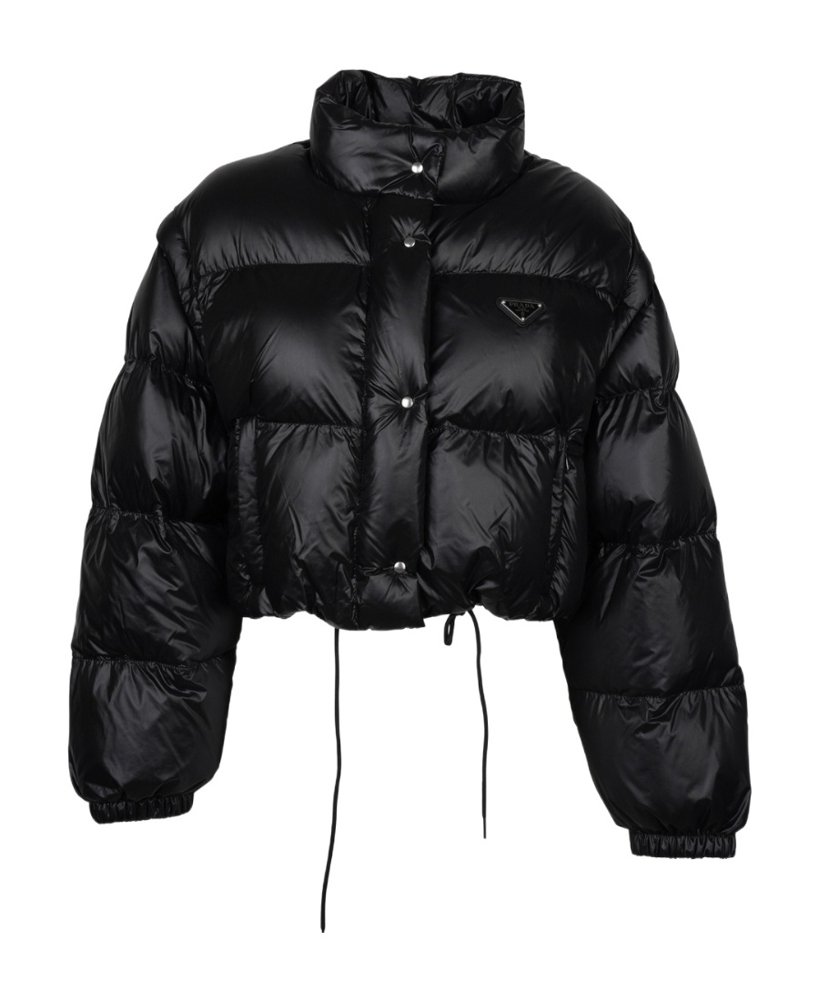 Prada Re-nylon Cropped Convertible Down Jacket In Black