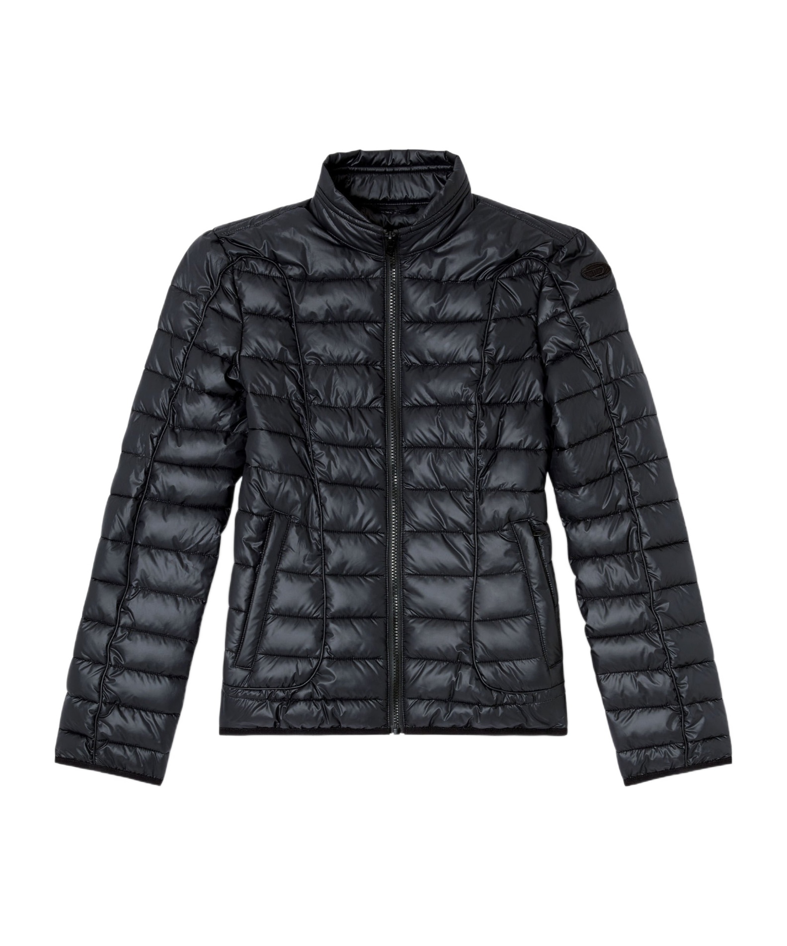 Diesel Puffer Jacket With Biker Details In Black