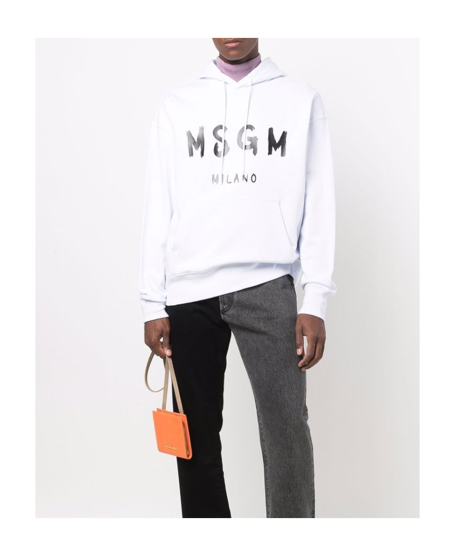 Msgm Logo Print Pullover Hoodie In White