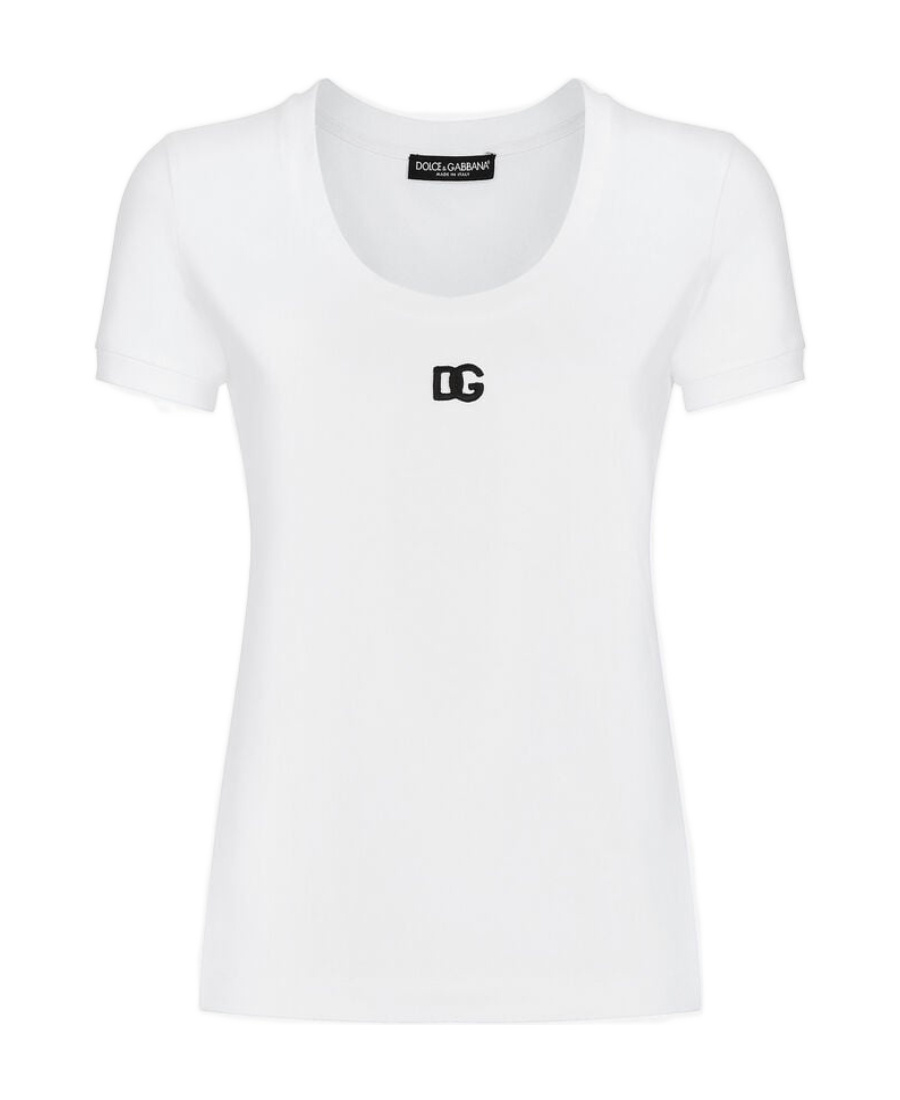 Dolce & Gabbana Logo-embroidered Cotton-blend T-shirt In White