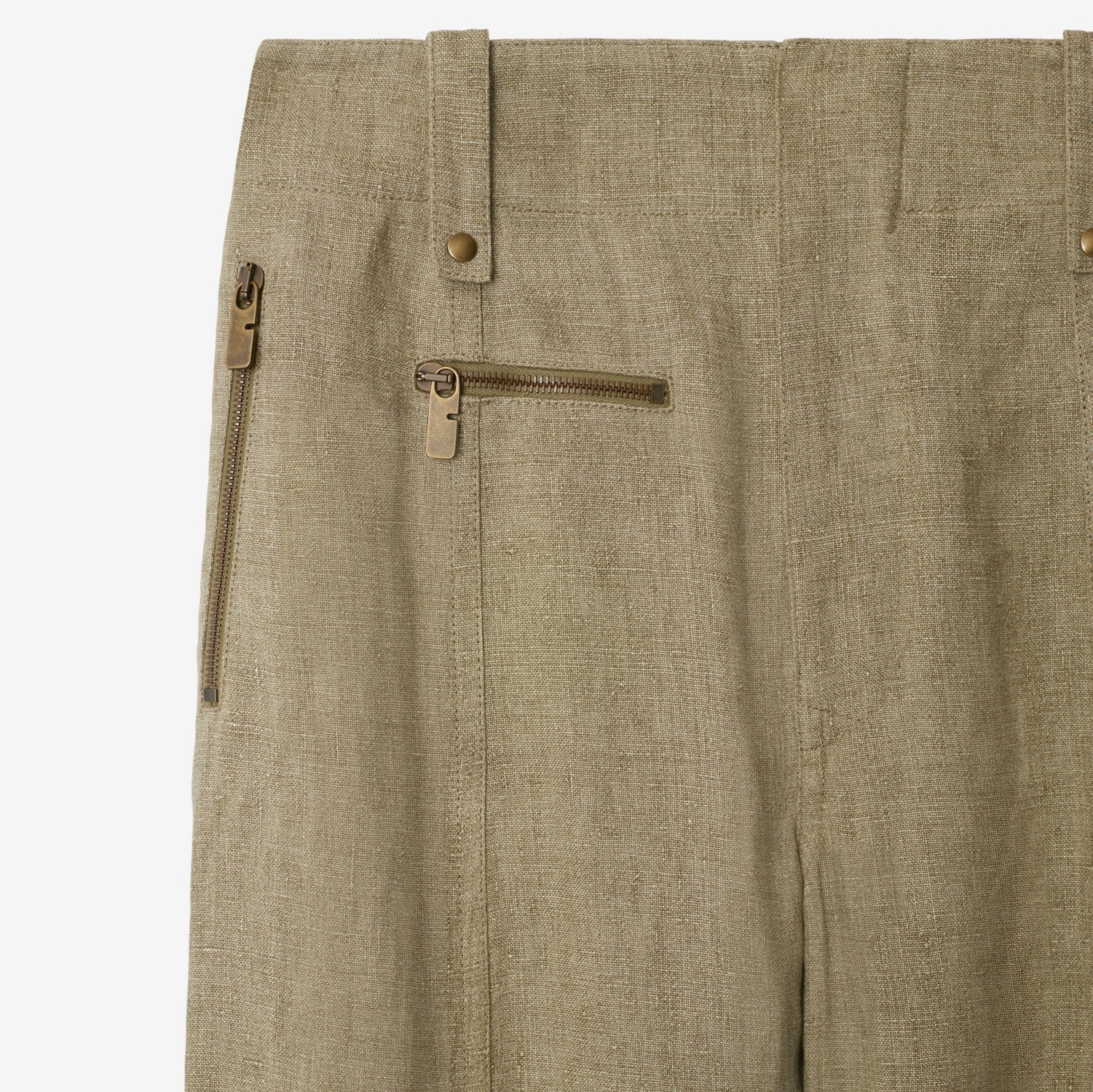 Burberry Khaki Linen Tailored Trousers In Khaki/milk