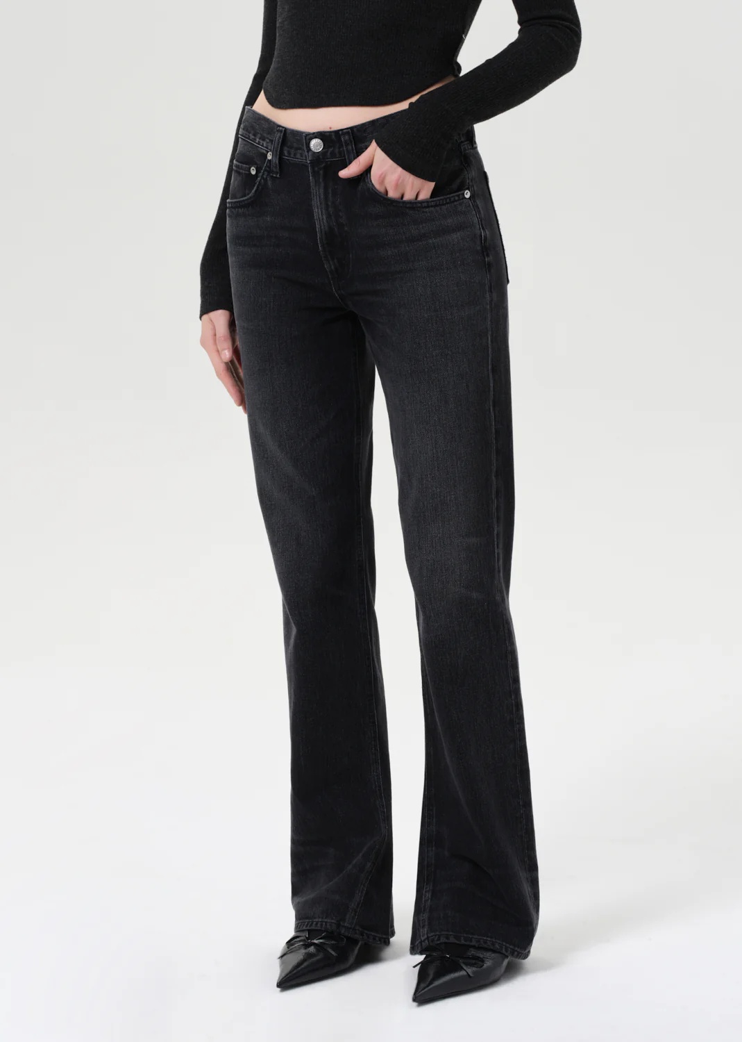 Agolde Denim Trousers With Belt Loops In Black