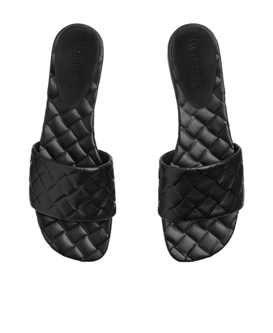 Bottega Veneta Quilted Leather Flat Slide Sandals In Black