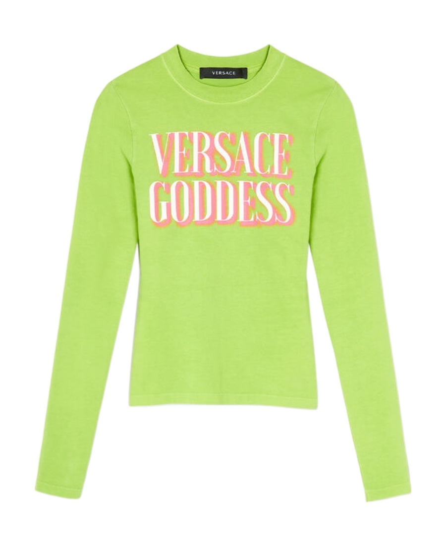 Versace Slogan-print Long-sleeve T-shirt In Green