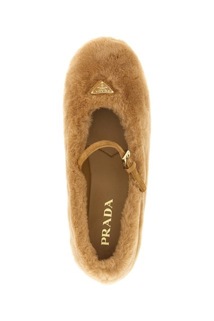 Prada Shearling Ballet Flats In Brown