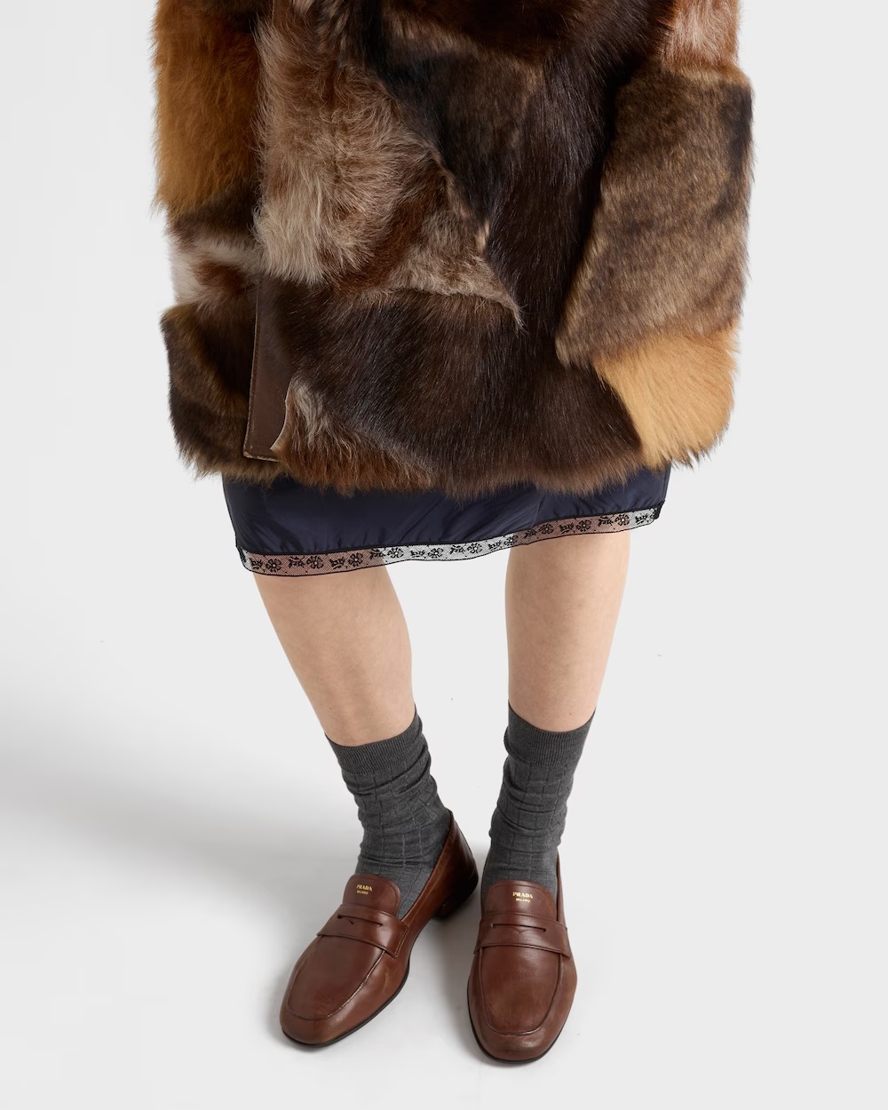 Prada Patchwork-mantel Aus Lammfell In Brown