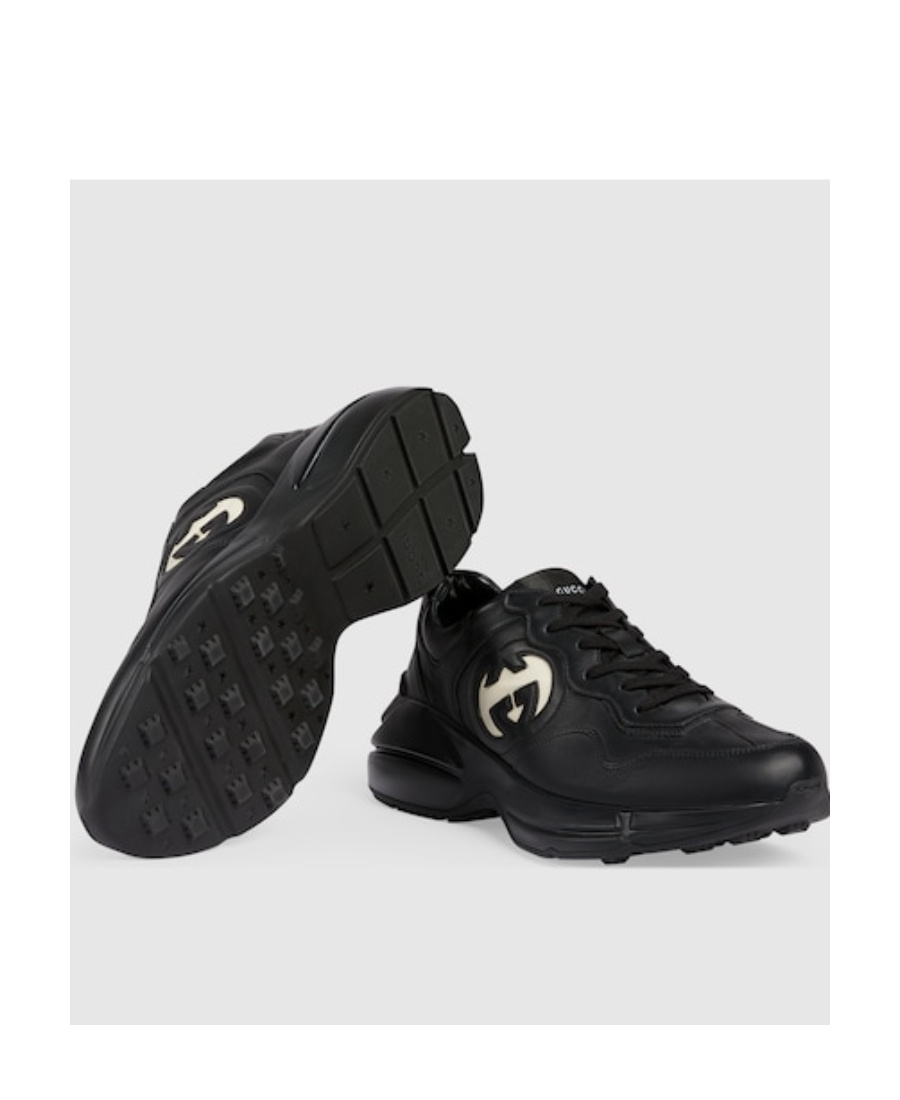 Gucci Rython Leather Sneakers In Black