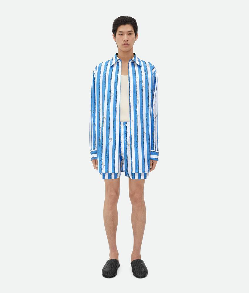 Bottega Veneta Multicolor Printed Poplin Bermuda Shorts In Blue