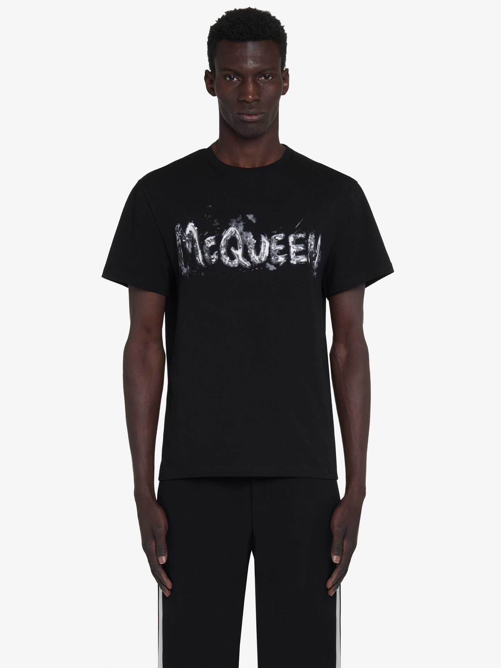 Alexander Mcqueen Black T-shirt With Graffiti Logo Print In Cotton Man In Black