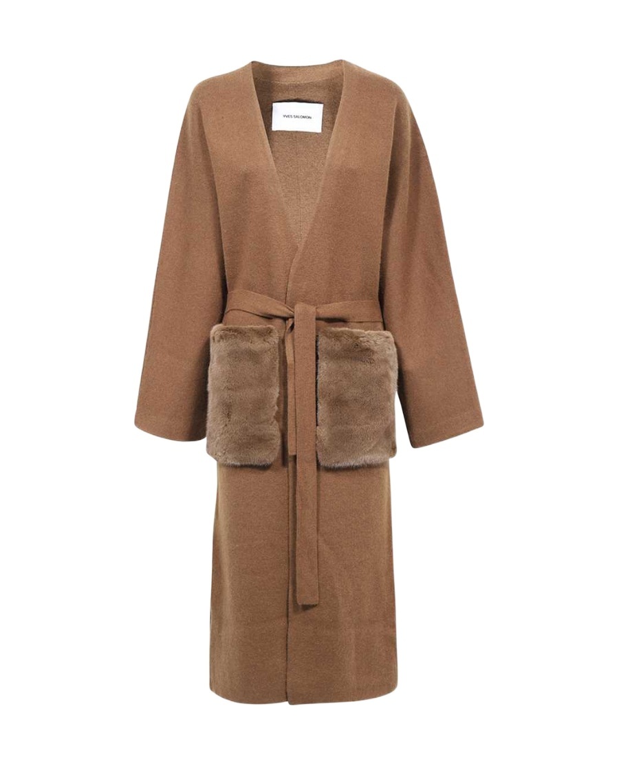 Shop Yves Salomon Tie A Belt Overcoat In Brown