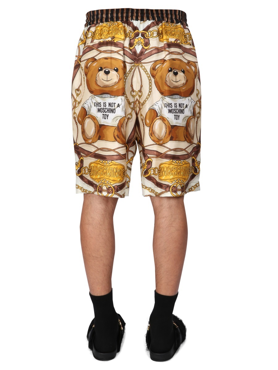 Moschino "teddy" Graphic Print Bermuda Shorts With Side Pockets In Nude