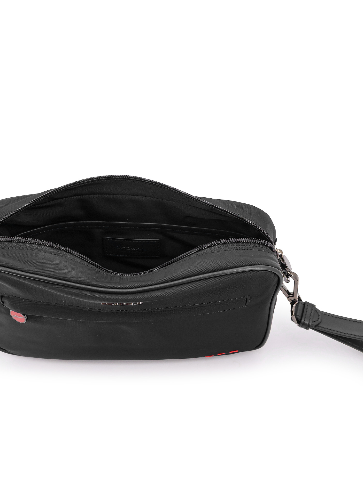 Kiton Nylon Clutch Bag With Iconic Logo Embroidery In Black