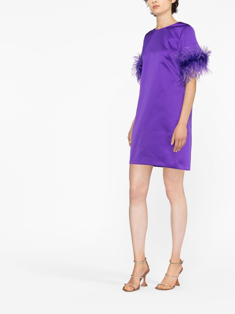 P.a.r.o.s.h Feather-trim Satin Dress In Purple