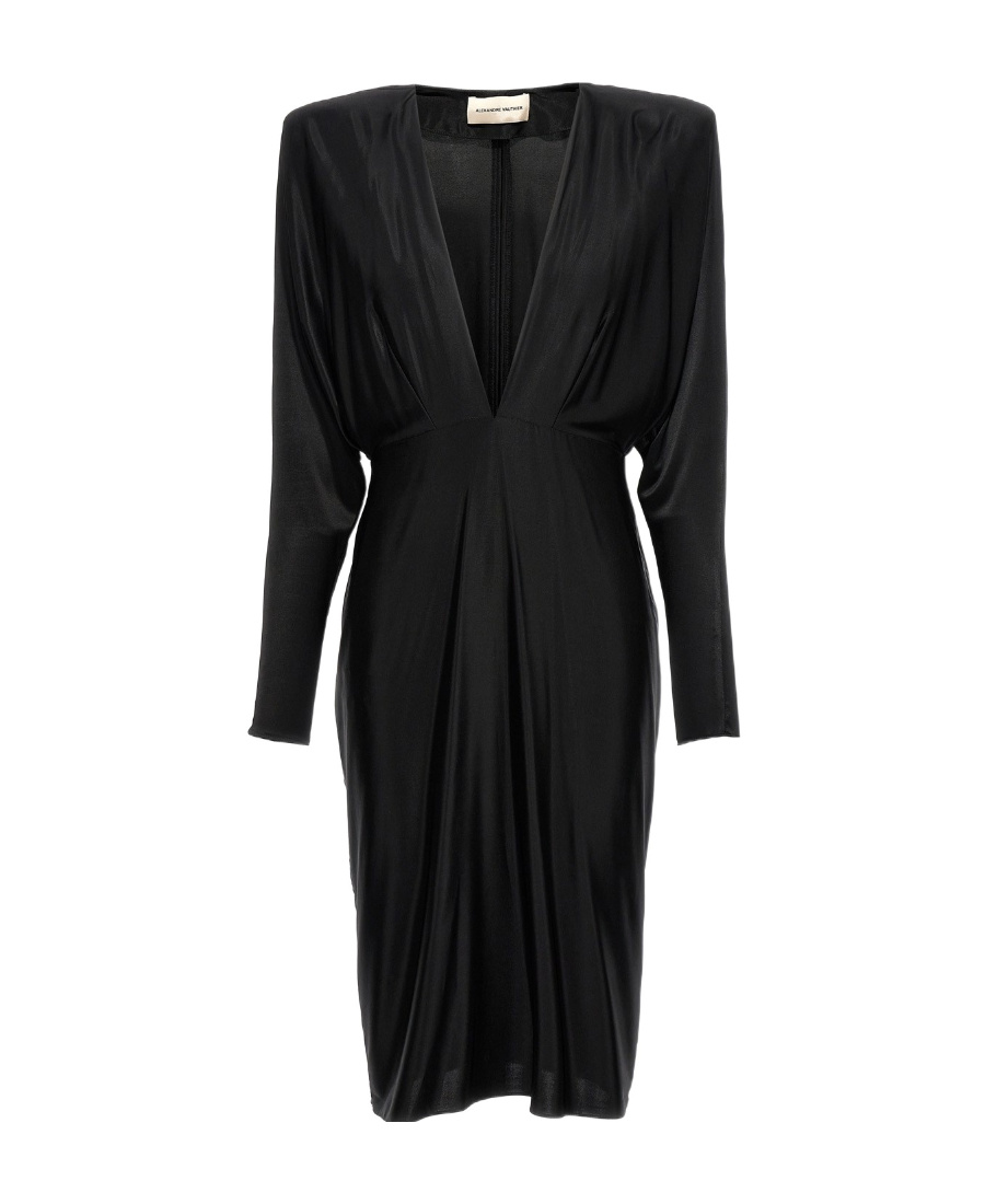 Alexandre Vauthier Jersey Dress With V-neck And Shoulder Pads In Black