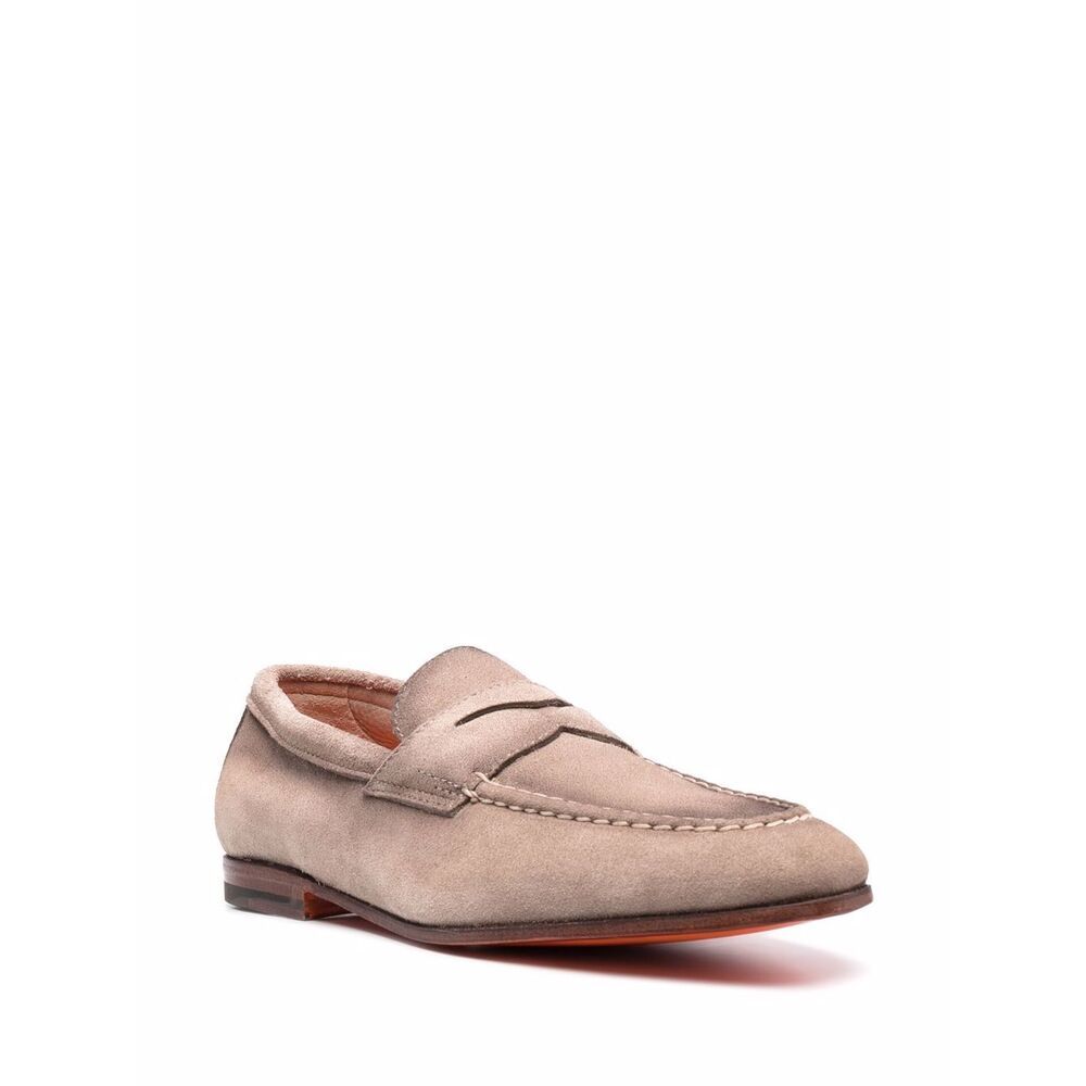 Santoni Leather Moccasin Shoes In Brown