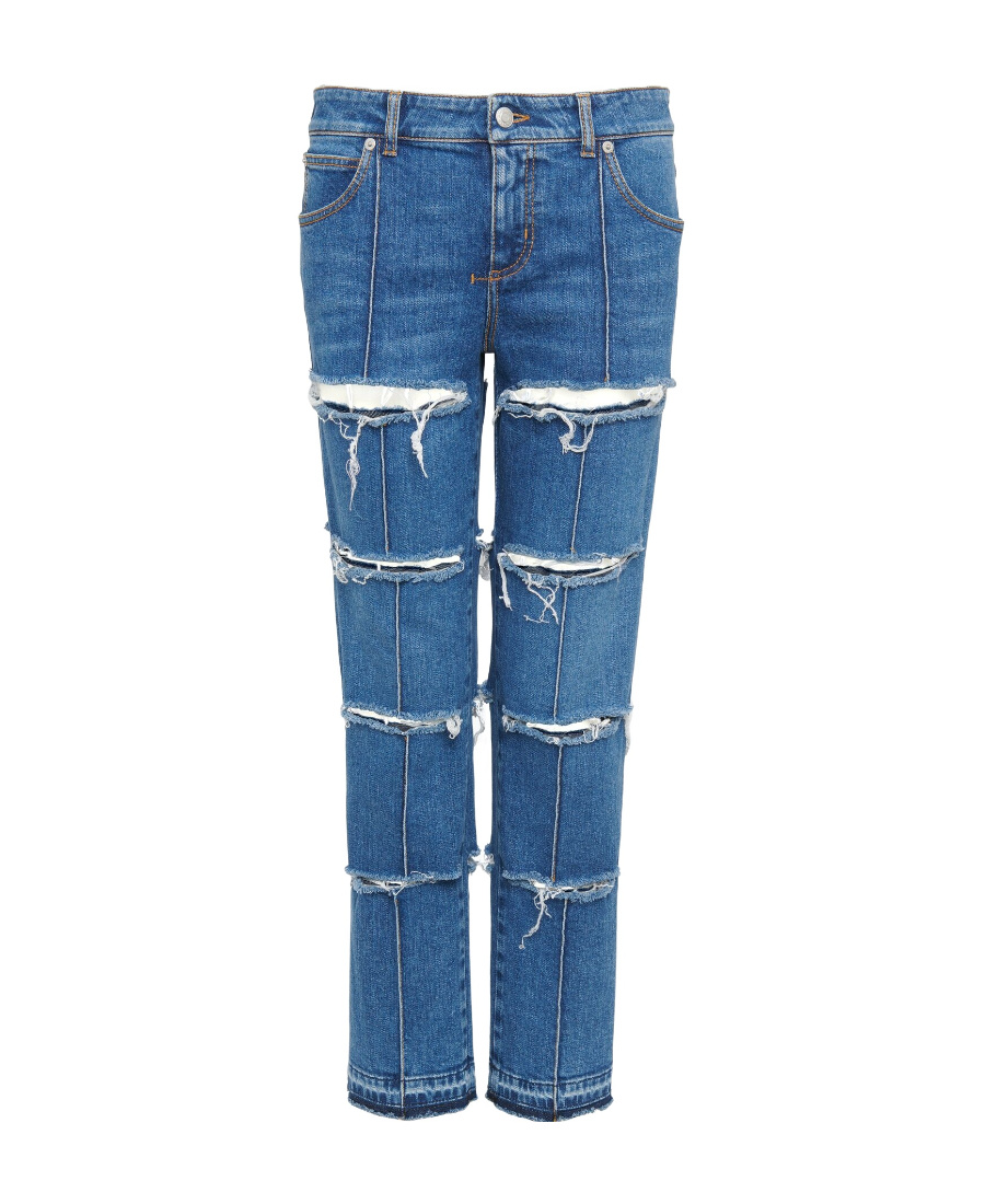 Alexander Mcqueen Low-rise Distressed Jeans In Blue