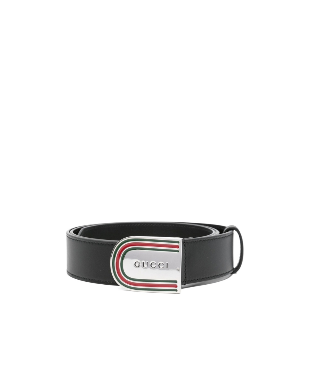 Gucci Belt With Enameled Web Detail Buckle In Black