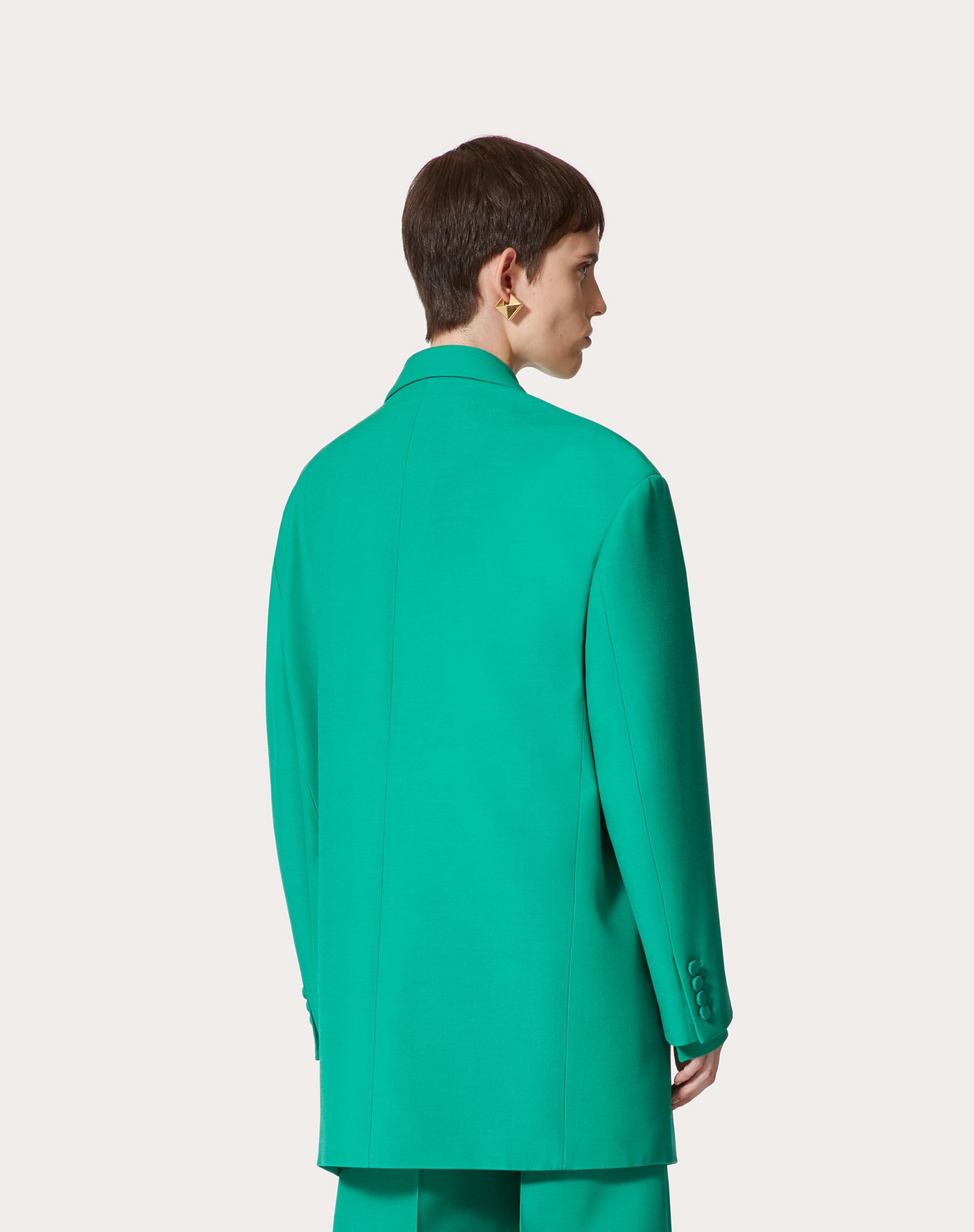 Valentino Oversized Double-breasted Wool And Silk-blend Crepe Blazer In Green