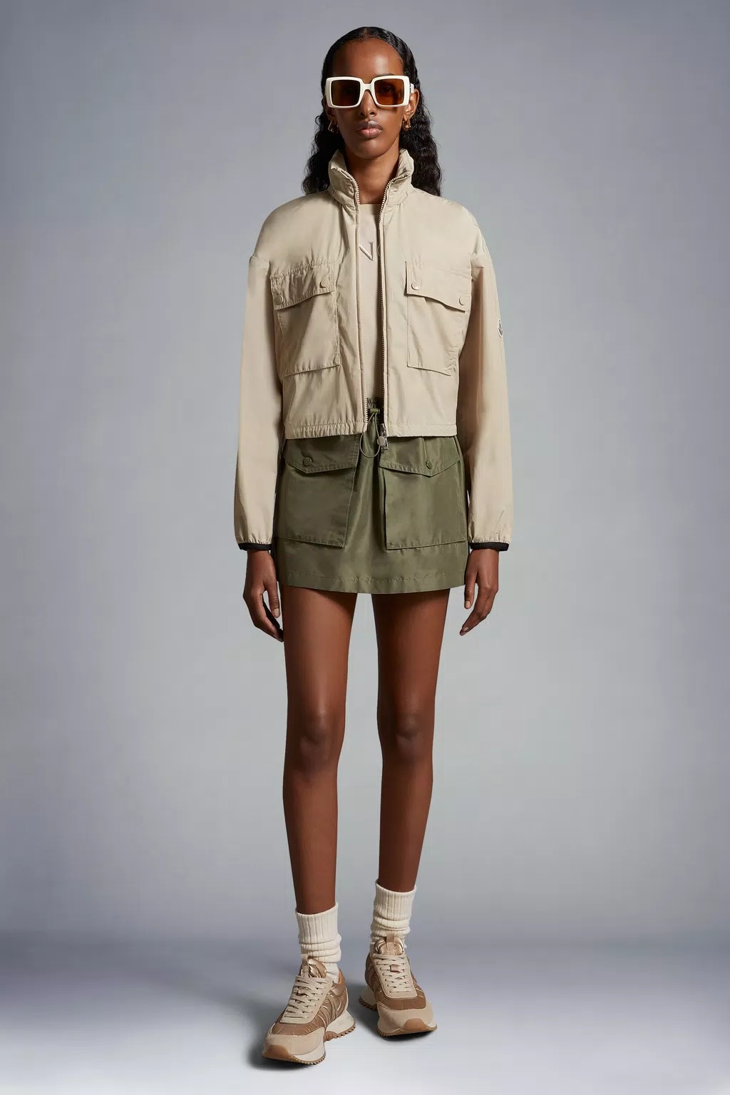 Shop Moncler Leda Cropped Jacket In Nude