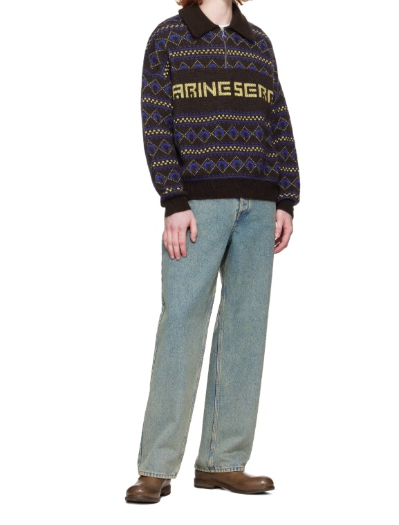 Marine Serre Lapel Long Sleeve Sweater In Multi