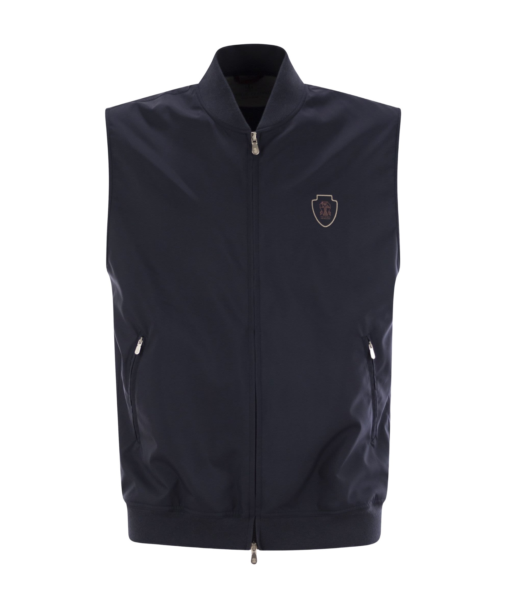 Brunello Cucinelli Men Sleeveless Nylon Topwear With Zip And Logo In Black