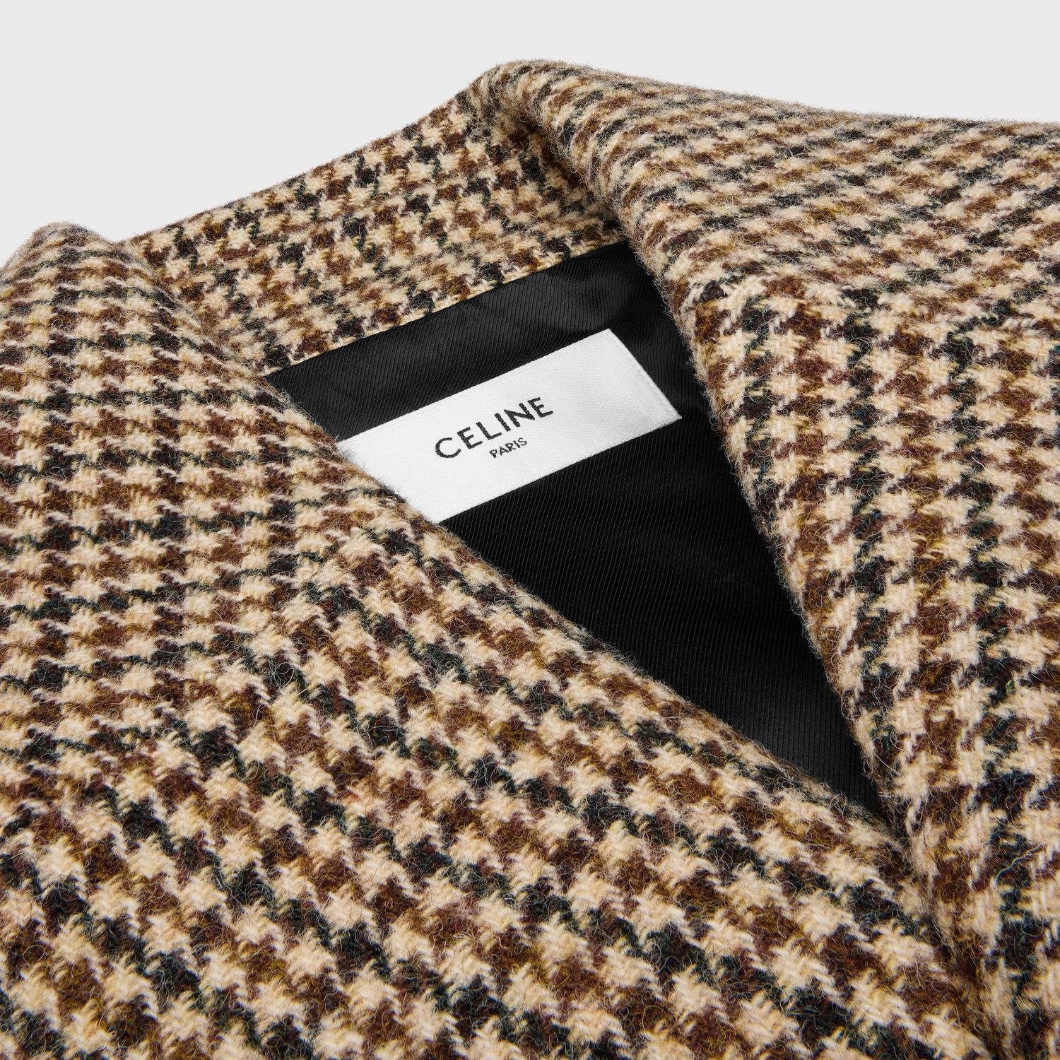 Celine Houndstooth Wool Coat In Brown