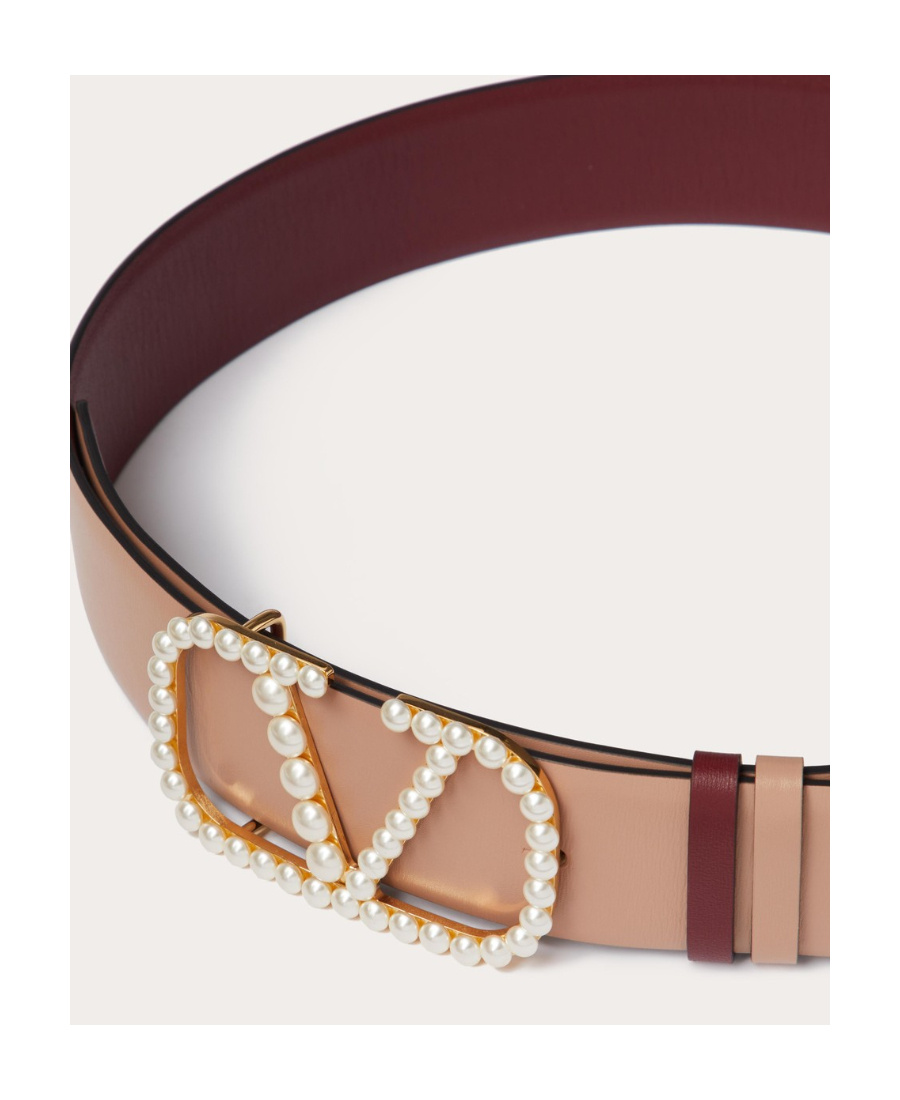 VALENTINO GARAVANI VLOGO SIGNATURE REVERSIBLE BELT IN SHINY CALFSKIN WITH PEARLS 40 MM