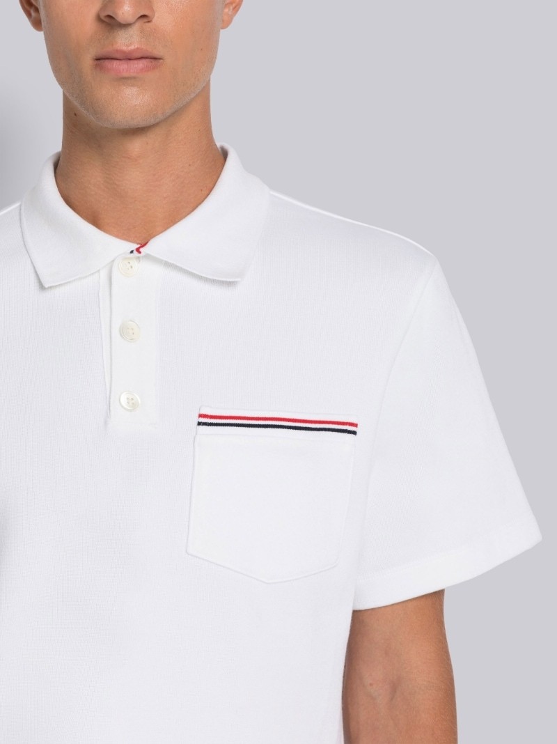 Thom Browne Rwb Trim Jersey Polo Short In White