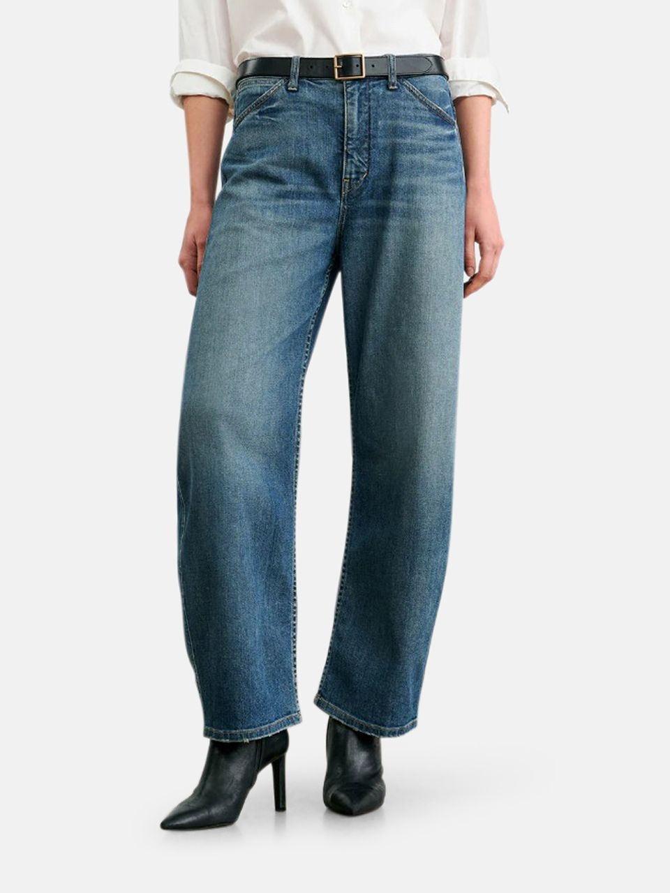 Nili Lotan Belt-lined Denim Trousers In Blue