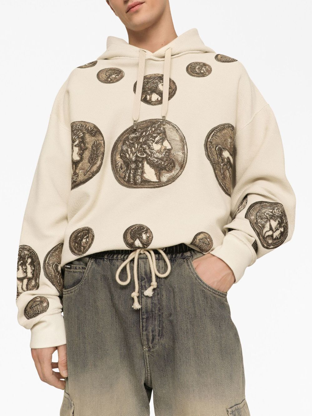 Dolce & Gabbana Coin Print Inside-out Jersey Hoodie In White
