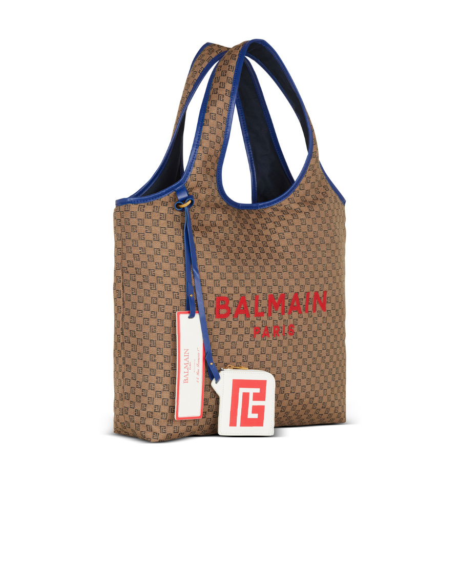 Balmain Monogram-print Logo Tote Bag In Brown