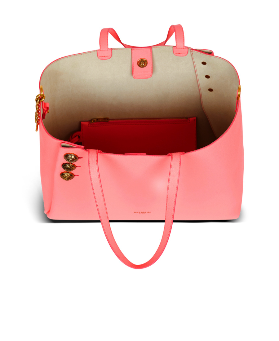 Balmain Emblème Grained Leather Tote Bag In Pink