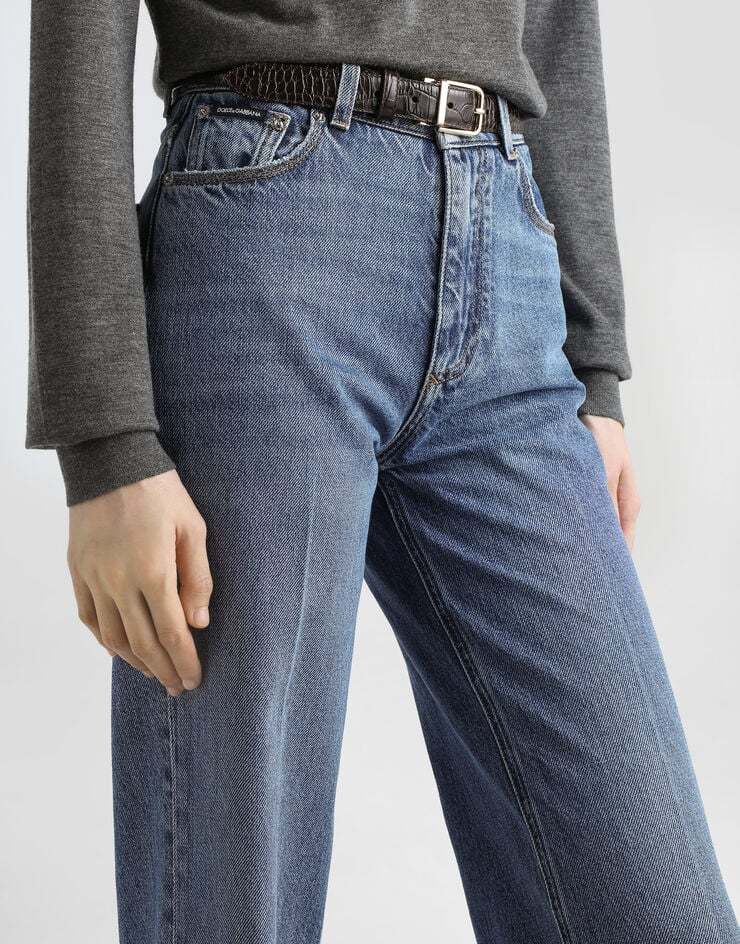 Dolce & Gabbana High-waist Wide-leg Trousers Crease Effect In Blue