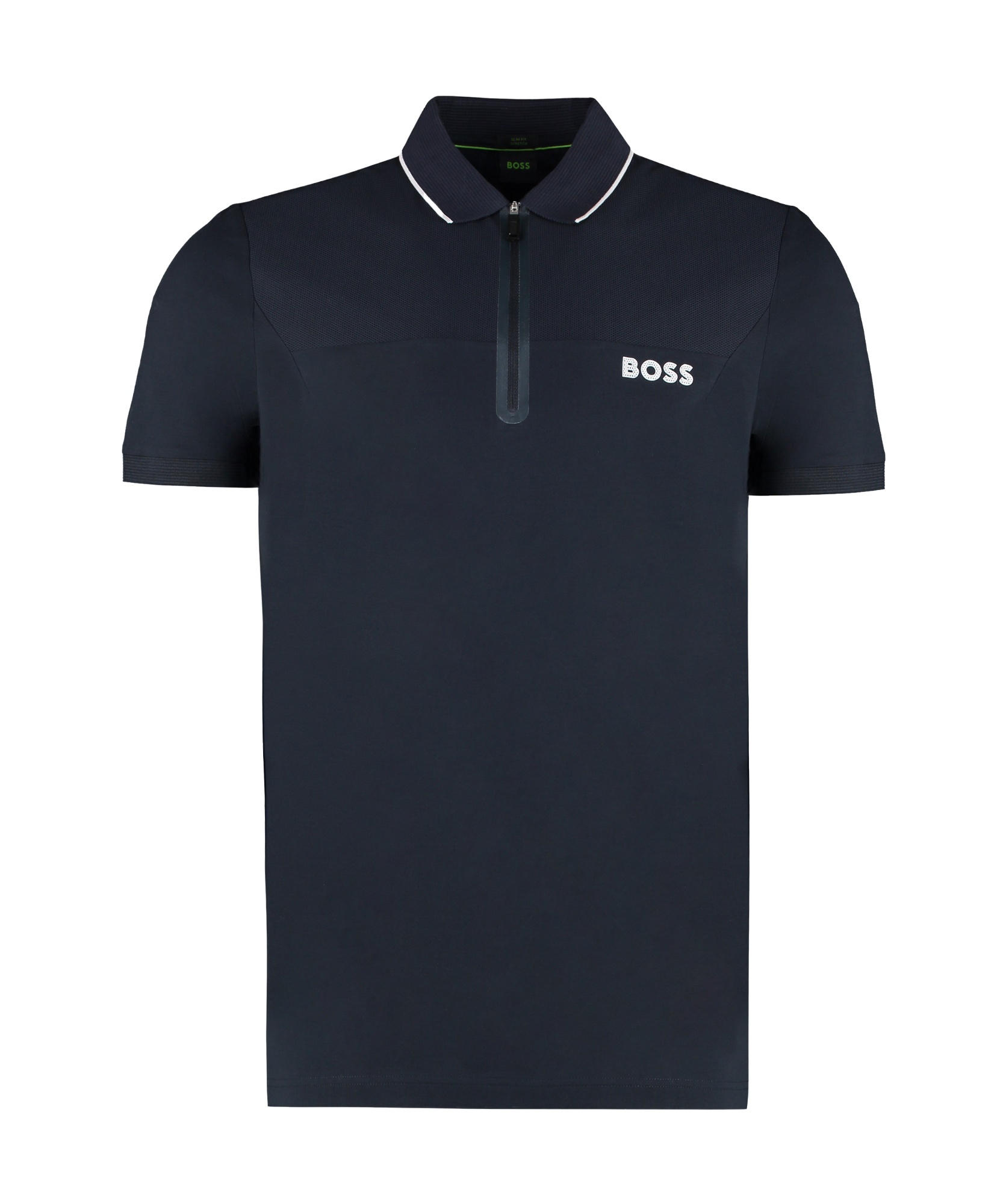 Hugo Boss Structured-cotton Polo Shirt With Zip Neck In Black