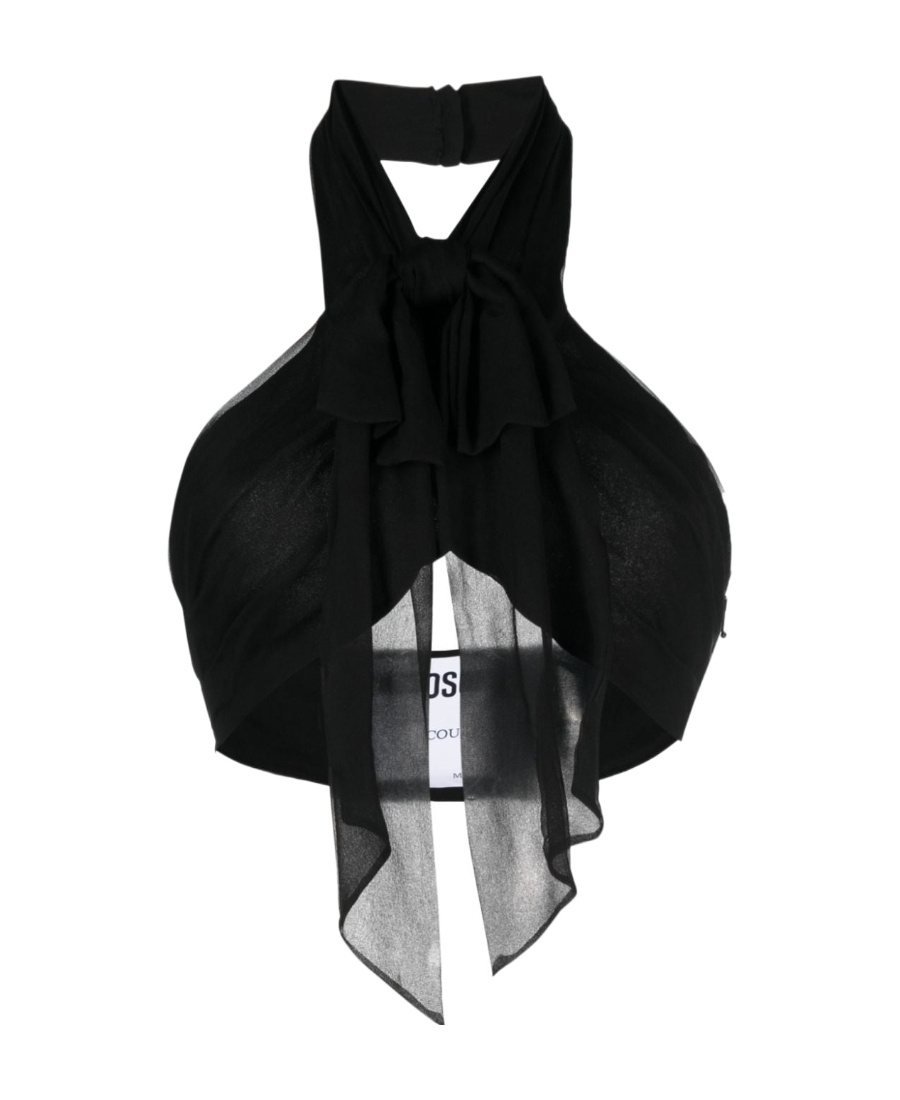 Moschino Backless Silk Crop Top In Black