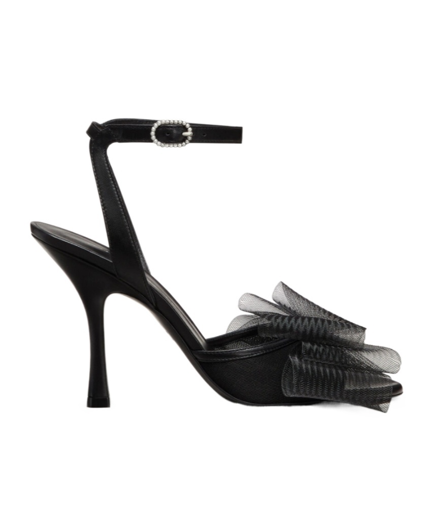 Stuart Weitzman Blushing Bow Mesh Ankle-strap Sandals In Black