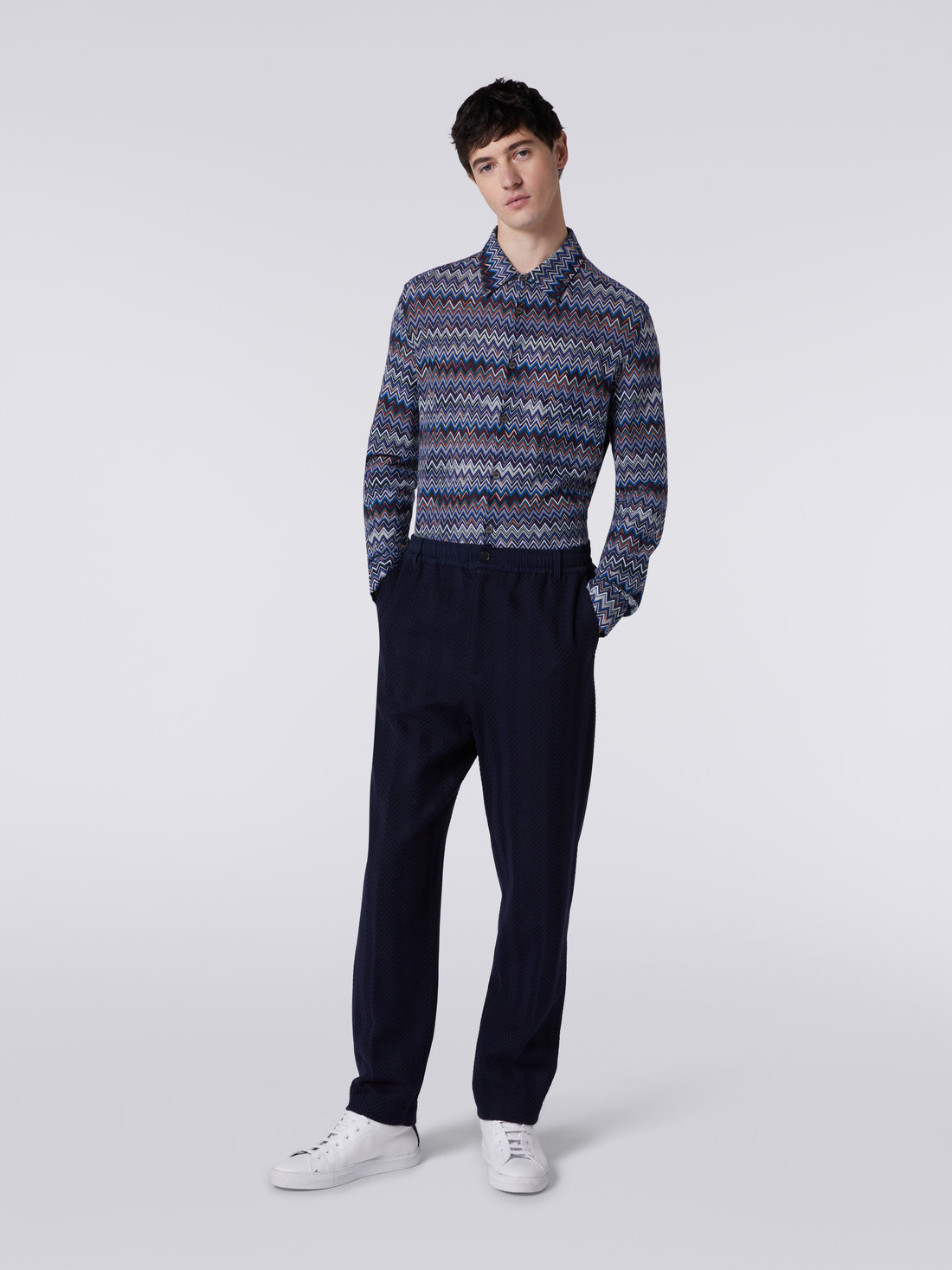 Missoni Chevron-knit Straight-leg Trousers In Black