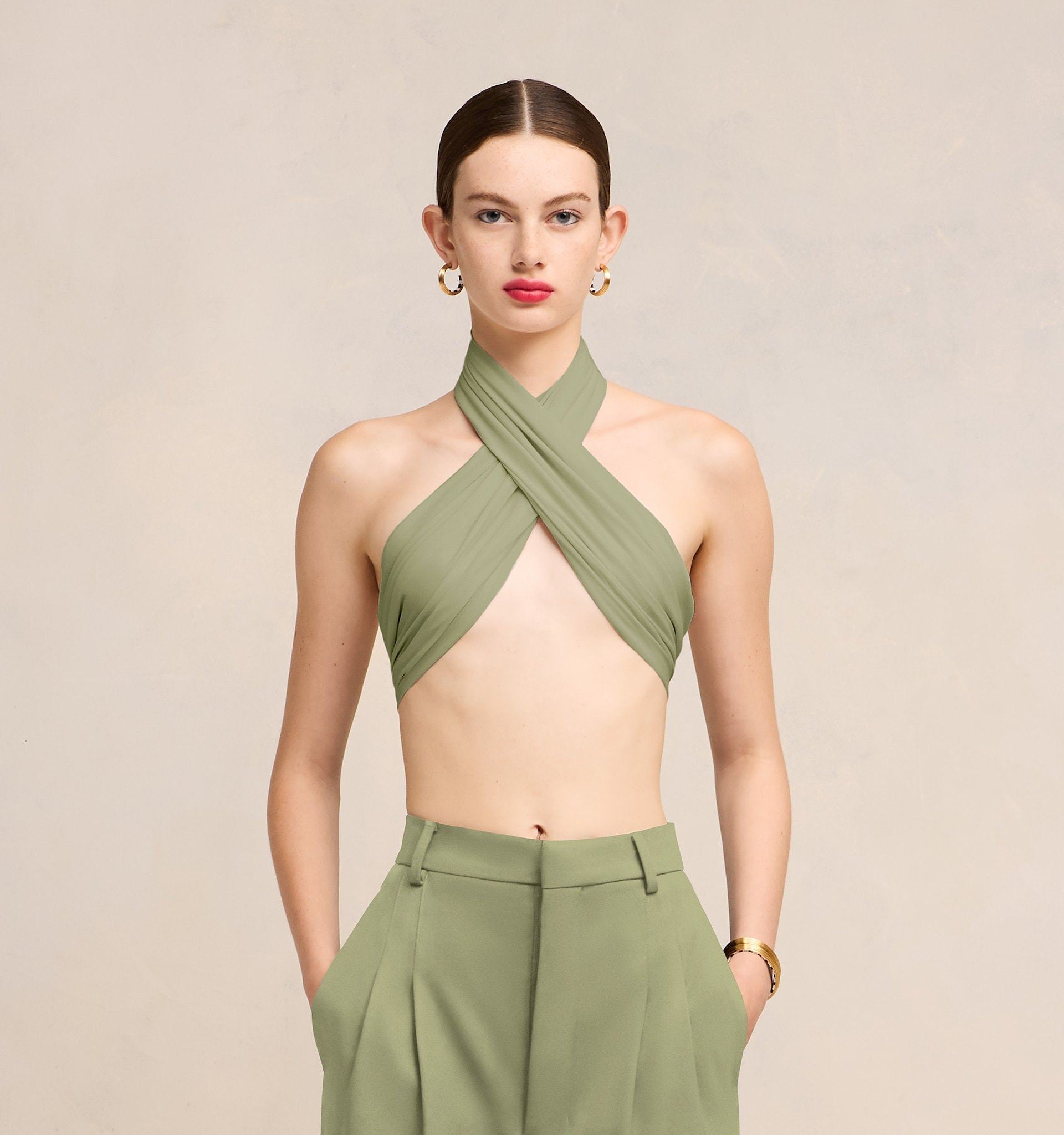 Ami Alexandre Mattiussi Ami Paris Halterneck Cropped Top In Green