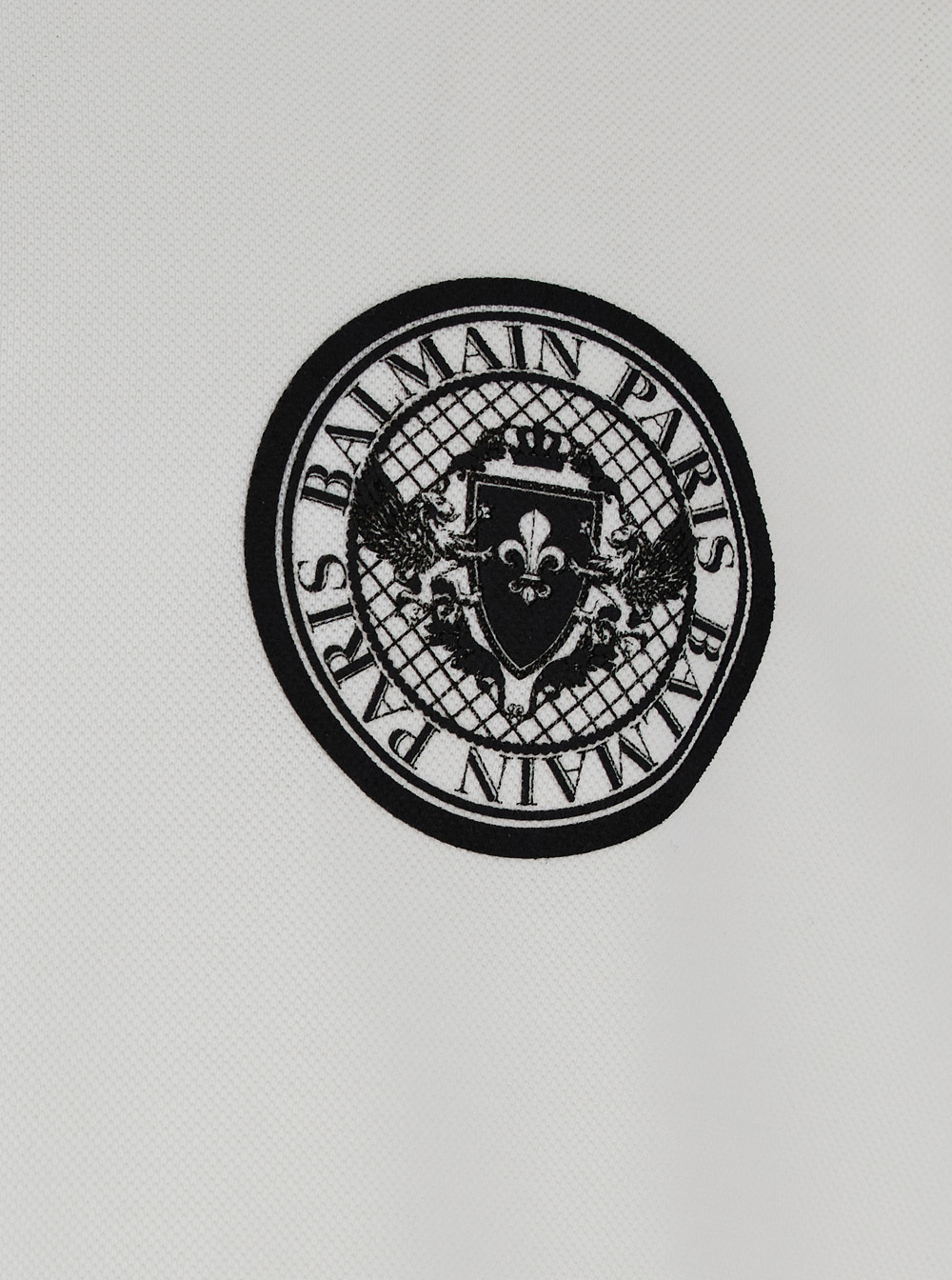 Balmain White Polo Shirt With Collar And Coin Print On The Front In Cotton Man In White