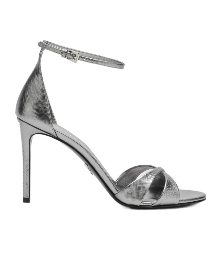 Prada Round-toe High-heeled Sandals In Silver