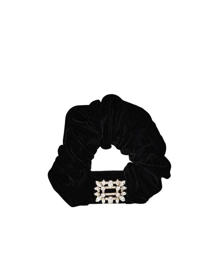 Roger Vivier Buckle Embellished Velvet Scrunchie In Black