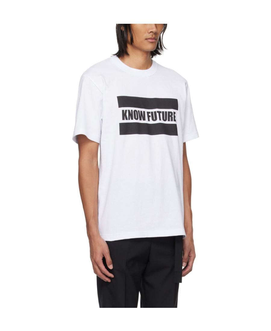 Sacai Slogan-print Cotton T-shirt In White