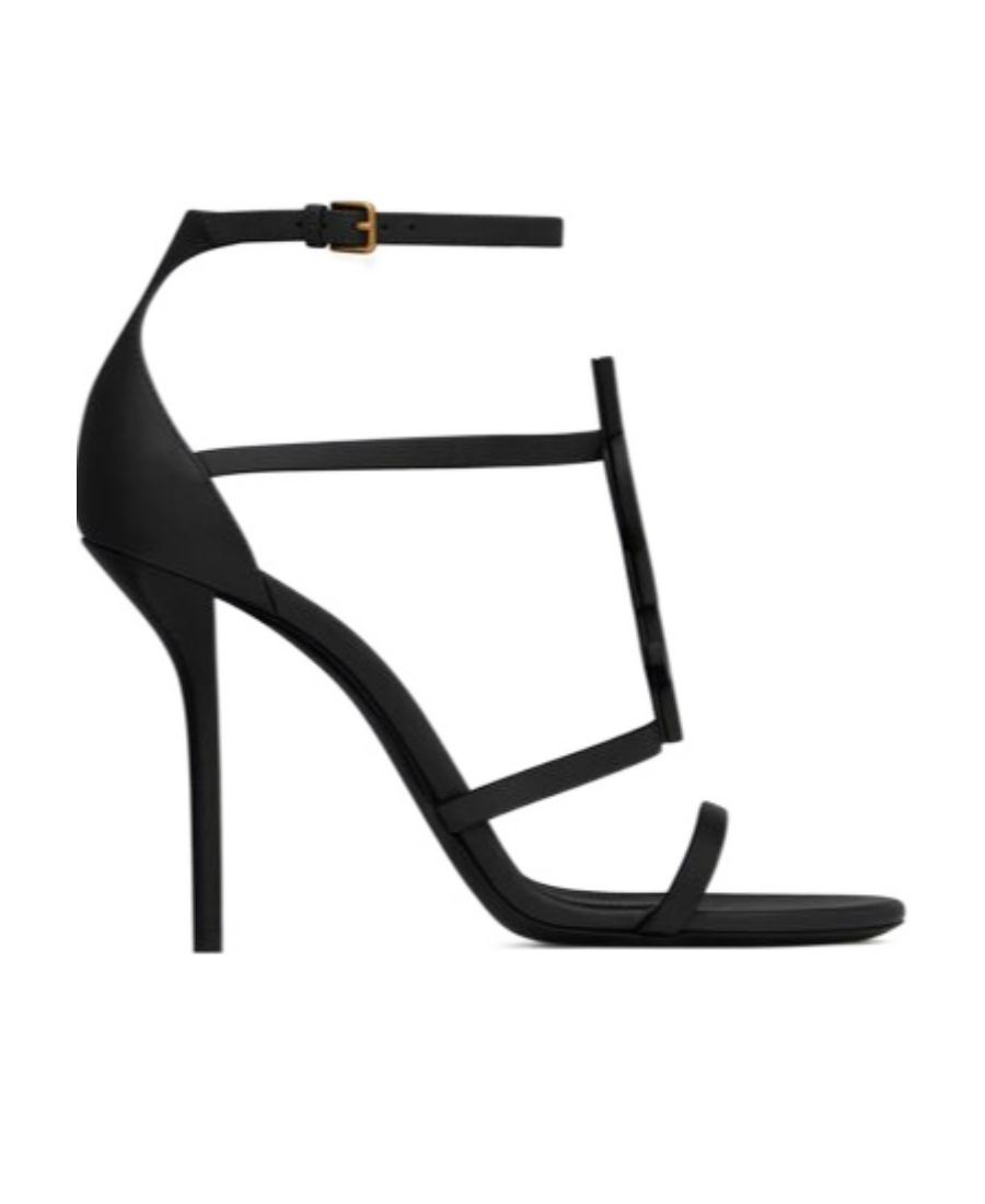 Saint Laurent Cassandra Logo-embellished Patent-leather Sandals In Black