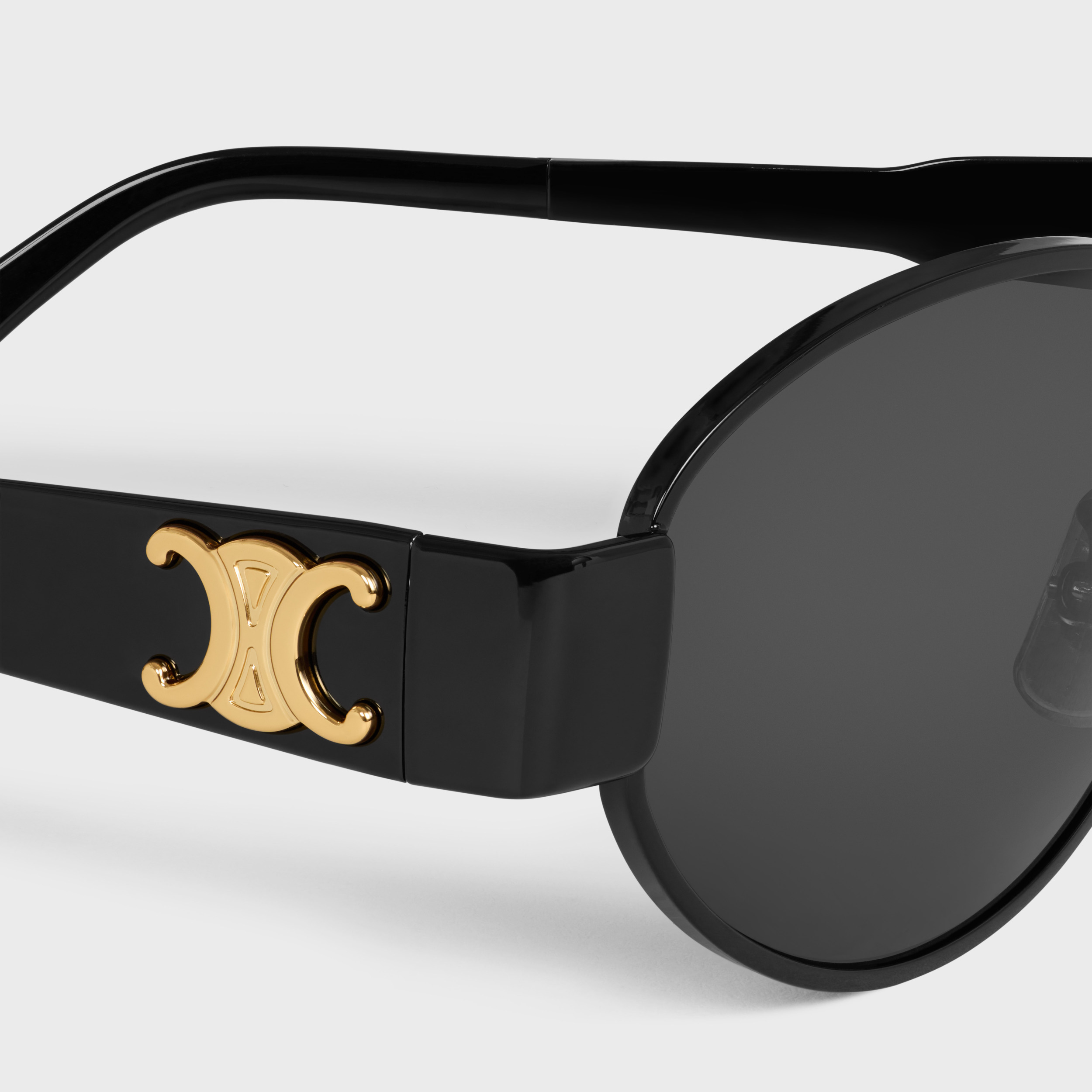 Celine Cl40235u Metal Triomphe 01a Nero Sunglasses In Black/smoky