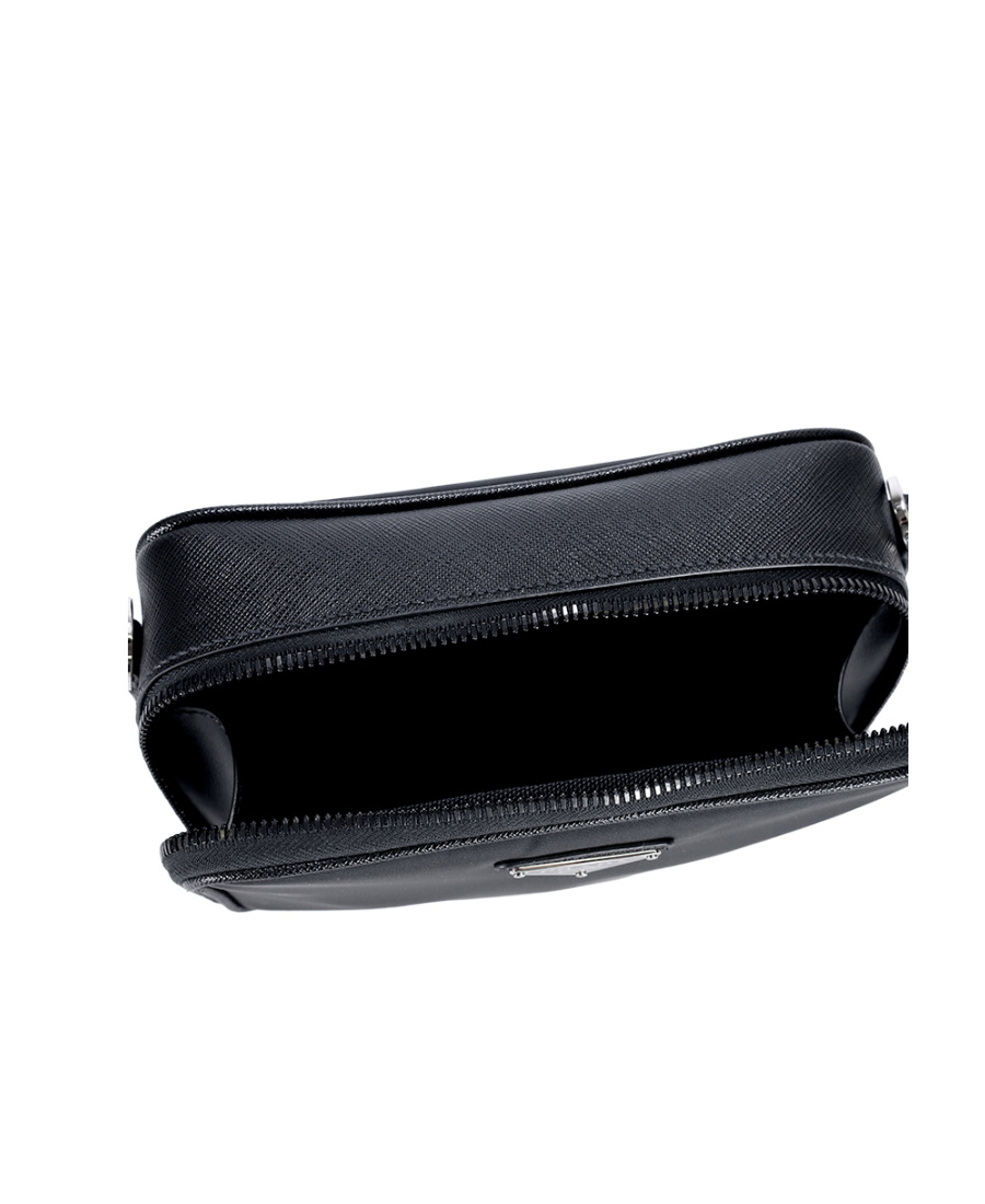 Prada Brique Re-nylon And Saffiano Leather Bag In Black