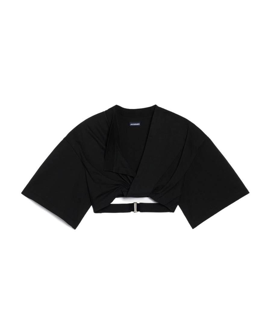 Jacquemus La Robe T-shirt Bahia Cotton Crop Top In Black