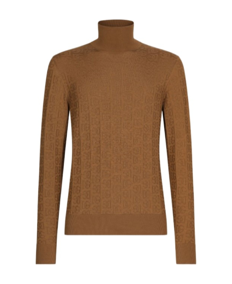 Dolce & Gabbana High Neck Silk Sweater In Brown
