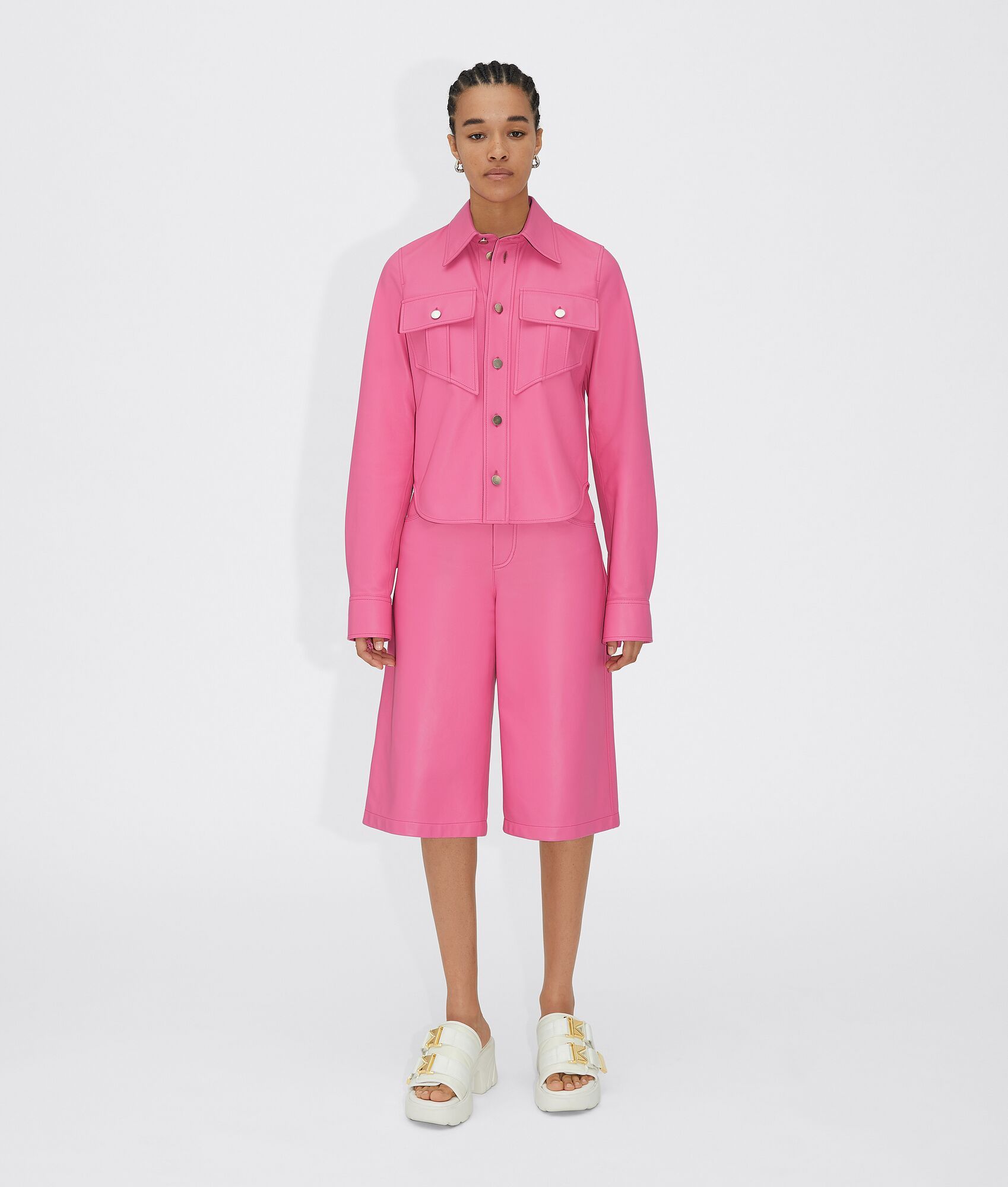 Shop Bottega Veneta Leather Bermuda Shorts In Pink