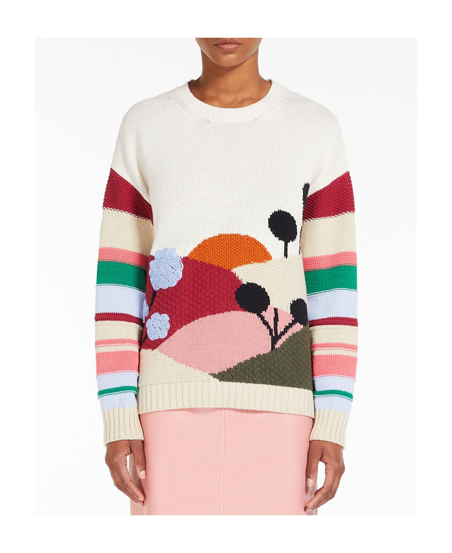 Weekend Max Mara Logo Round Neck Sweater In Multicolor