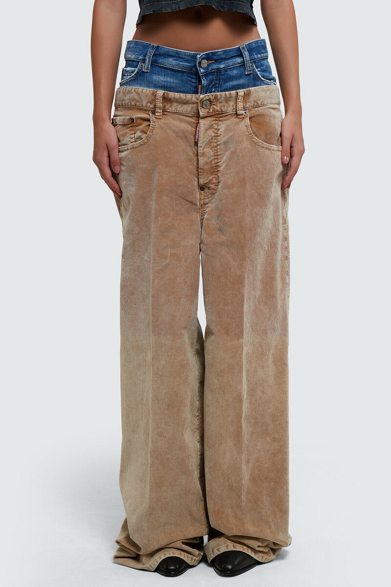 Dsquared2 Corduroy Dual Waistband Wide-leg Trousers In Brown